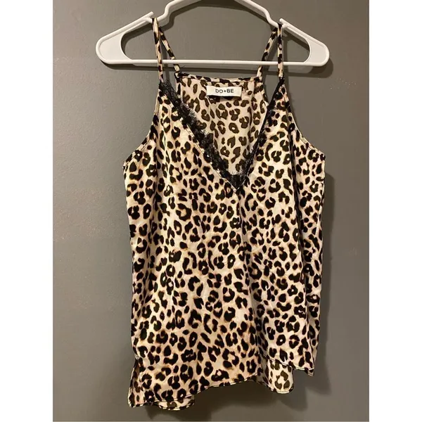 DO+BE Satin Lace Cheetah Print Tank Top Size Small - Image 4