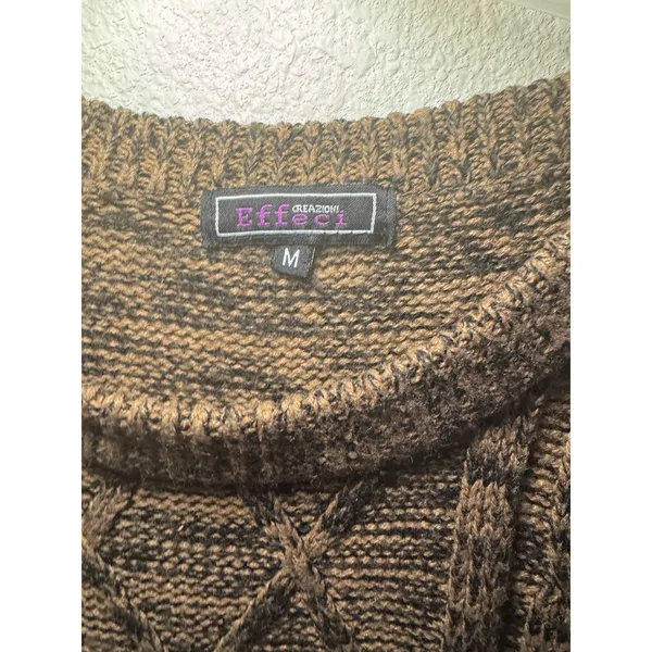 Effeci Creazioni Brown Marled Cable Knit Tunic Sweater Womens Medium Button - Image 3