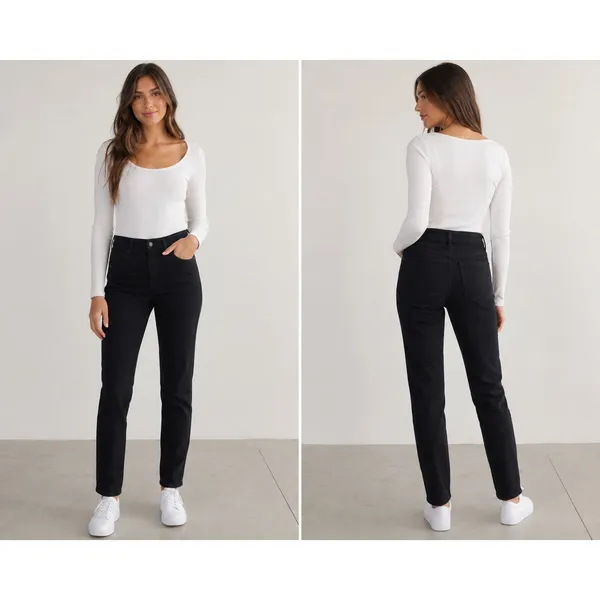 Quince High Rise Black Straight Leg Jeans Women's Size 28 Stretch Minimalist - Image 2