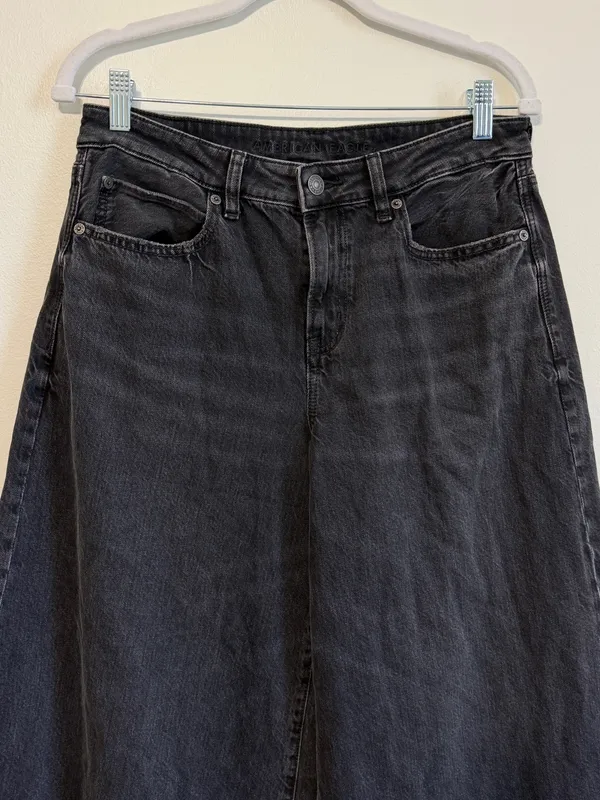 American Eagle Baggy A-Line Fit Jean Size 6 Black Loose Fit Flare Wide Leg - Image 3
