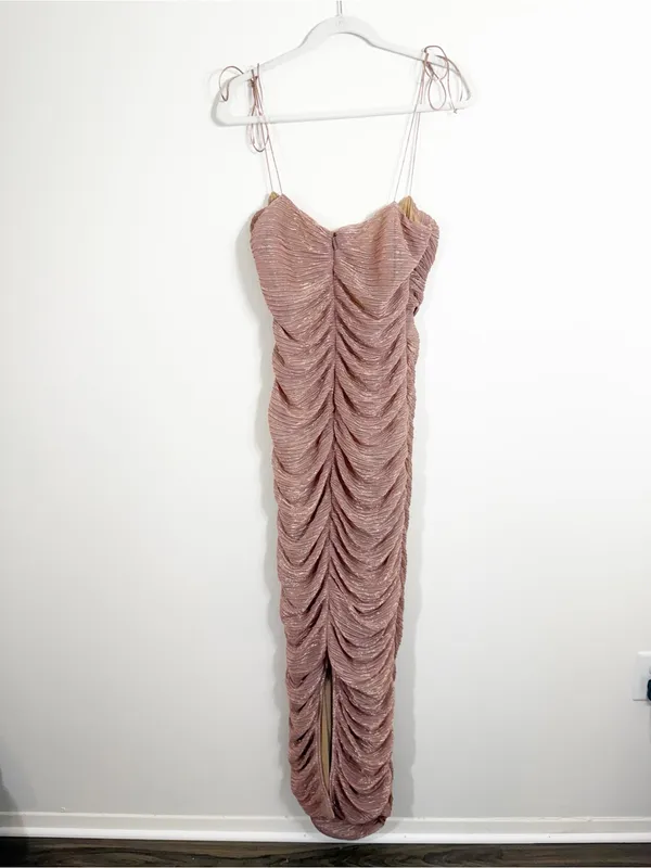 Miss Circle Glint Rose Gold Ruched Chiffon Long Maxi Dress XL - Image 6