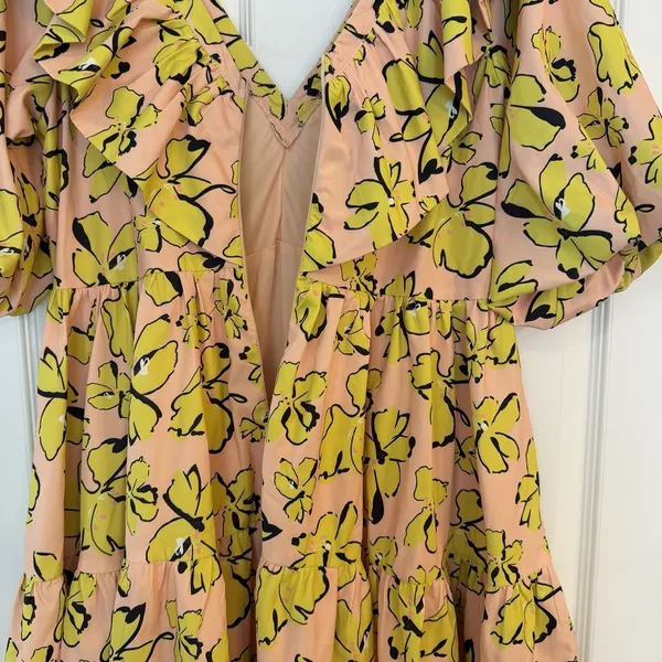 Mulla Tiered Ruffle‎ Dress Yellow Maternity Shoot Baby Shower Balloon Sleeve M - Image 10