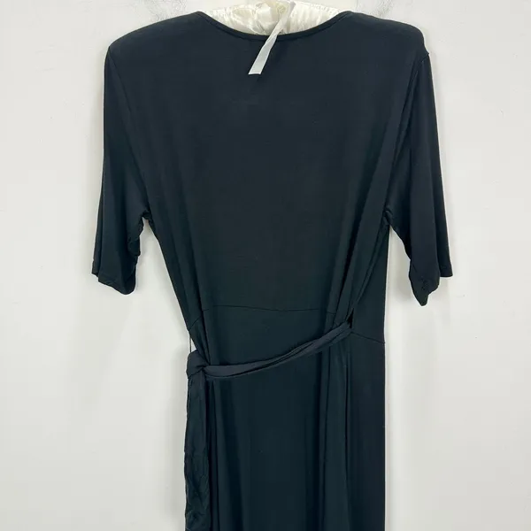 Lulus Forget Me Knot Black Midi Wrap Dress Stretch Jersey Knit Casual Medium NWT - Image 9