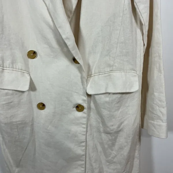 PRIMA Cream Double Breasted Long‎ Sleeve Midi Trench Coat Blazer XS Linen - Image 3