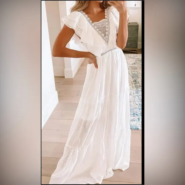 SHEIN White Lace Contrast Maxi Dress‎ Size M - Image 6