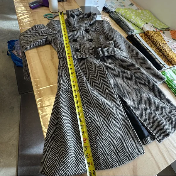 Guess Women’s Wool‎ Blend Herringbone Tailored Double Breasted Pea Coat Gray Sm - Image 12