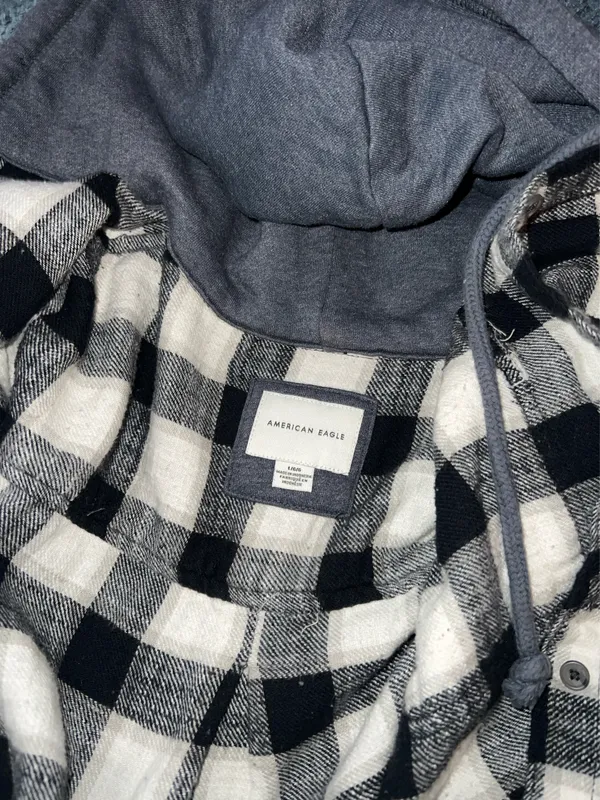 American Eagle Cropped Flannel Hoodie - Image 2