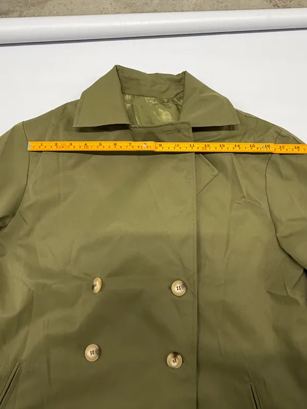 Army Green Double Breasted Trench Coat Longline Jacket H9B641 Size M - Image 4