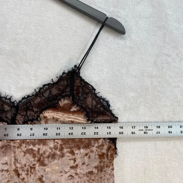 Bershka Velvet Cami Top Lace Trim Spaghetti Strap Brown Tank Top‎ Size S - flaw - Image 2