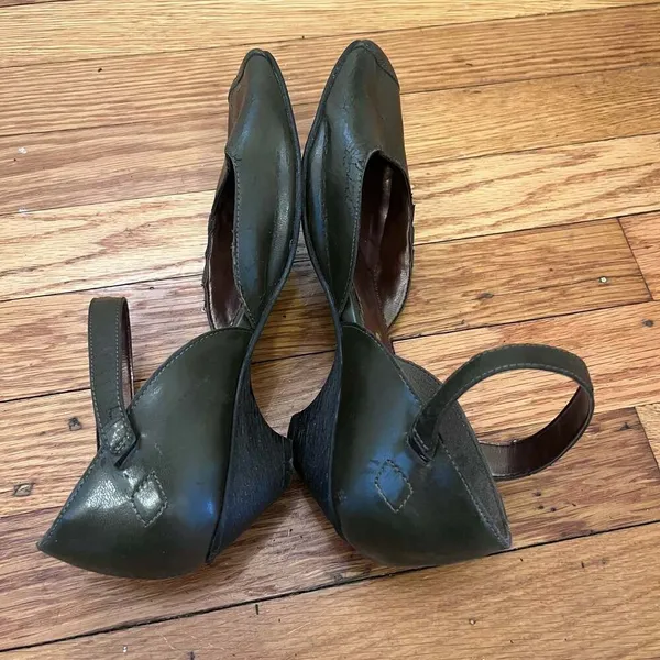 Novacas Vegan Olive Green Low Wedge Ankle Strap Mary Jane Shoes - Image 5