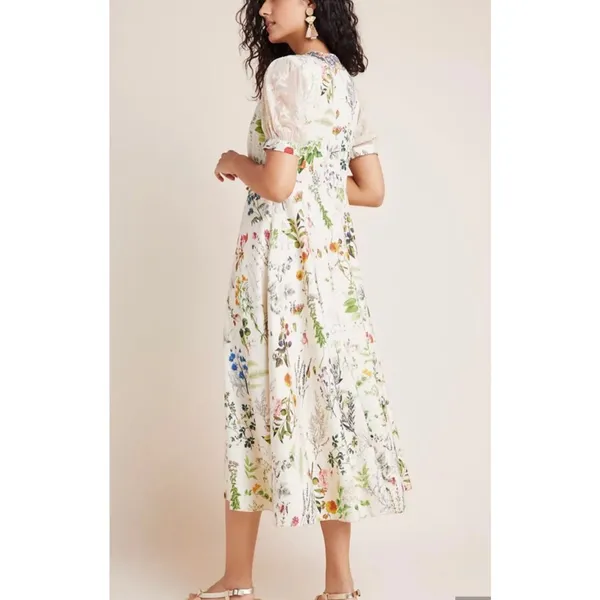Anthropologie Gesha Designs Donna floral puff sleeve lace midi dress small - Image 2