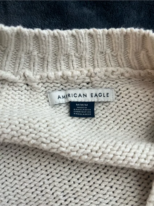 American Eagle Cardigan Womens Medium Ivory Black Striped Knit Shawl Collar - Image 12