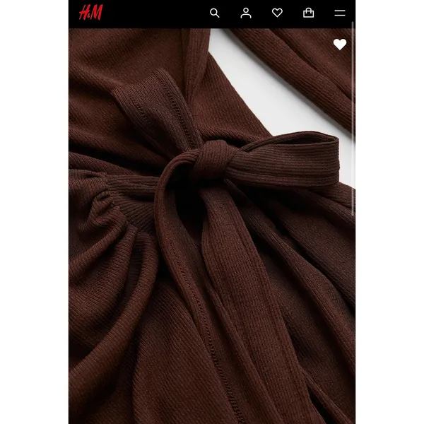 H&M Divided Ribbed Knit Wrap Mini‎ Dress Chocolate Brown Long Sleeve Collared - Image 2