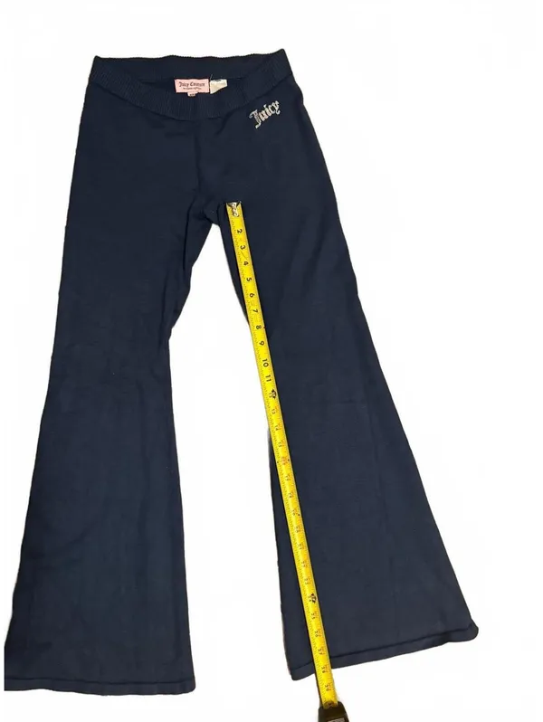 Vintage Y2K Juicy Couture Navy Low Rise Flare Pants Small Rhinestone Logo - Image 3