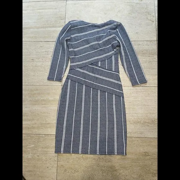 Maeve Anthropologie Dark Blue & White Striped Faux Wrap Dress,‎ Size XS - Image 6