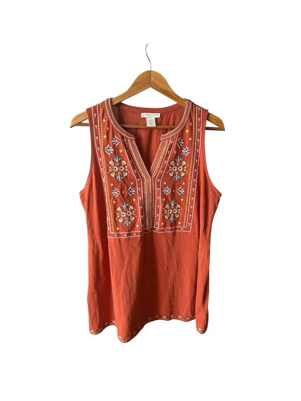 Bohemian Folk Noveau Peasant Retro Christian Siriano Embroidered Tunic Tank L - Image 2
