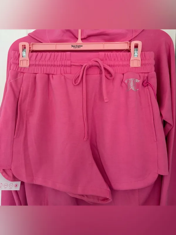 NWT Juicy Couture Pink Zip Pullover + Shorts Set Y2K It Girl Lounge XS - Image 2