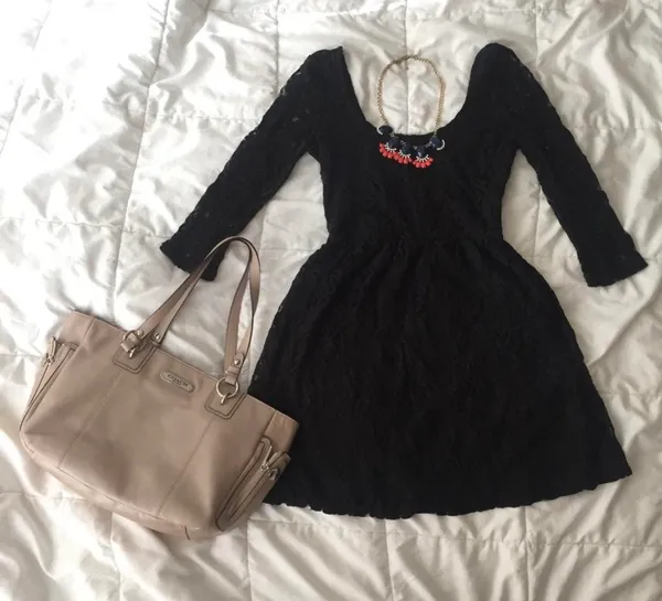 Black Lace 3/4 Sleeve Fit & Flare Dress - Image 2