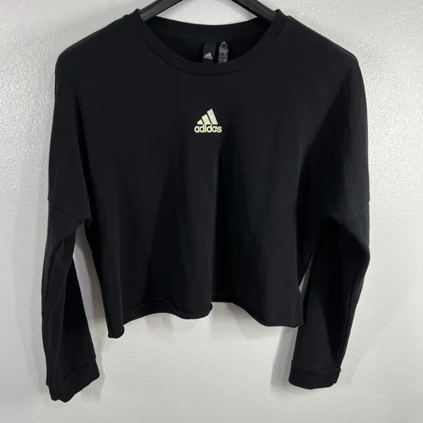 Adidas Cropped Sweatshirt Pullover Athleisure Activewear Logo Black XL‎ Gym - Image 2
