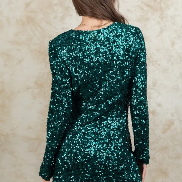 Sequence Glitter Holiday Party Mini Dress Small Green - Image 5