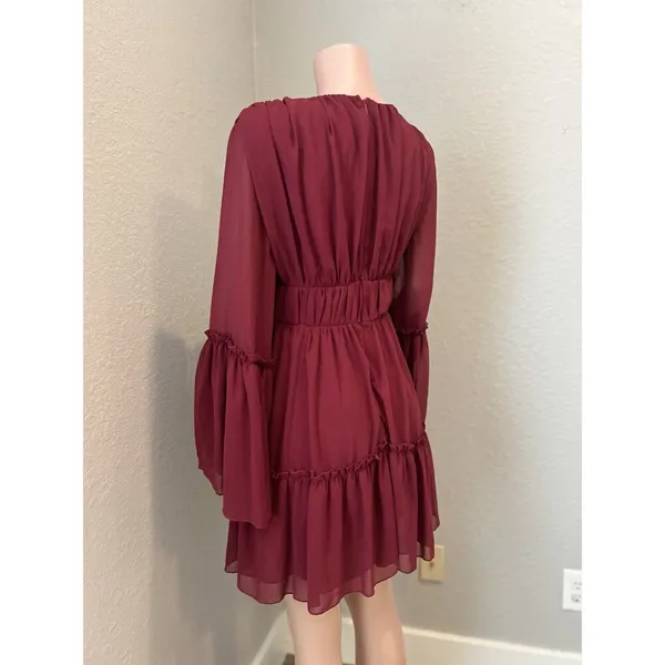 MISS ORD CUTE Ruffle Pintuck Dres Sz L WINE Maroon Romantic Cottagecore NWT #125 - Image 8
