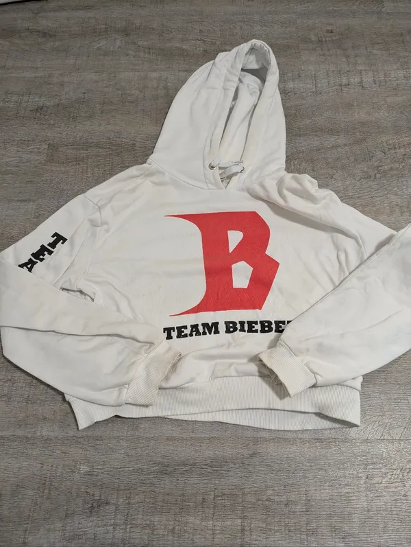 Divided By H&M Justin Bieber Team Bieber White Cropped Hoodie Size Medium - Image 2