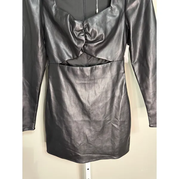 Torn by Ronny Kobo Gemma‎ Vegan Leather Cutout Mini Dress M black chic sleek - Image 5