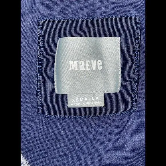 Maeve Anthropologie Dark Blue & White Striped Faux Wrap Dress,‎ Size XS - Image 2