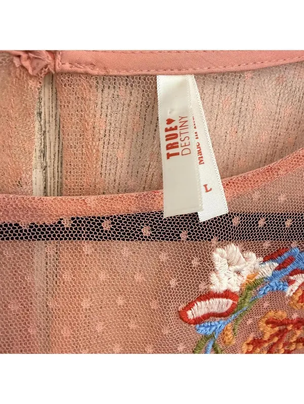 Women's Large Coral Embroidered Swiss Dot Mesh Boho Dress - Image 10