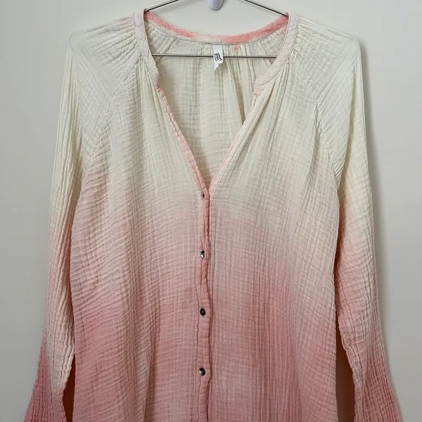Free People Ombre Long Sleeve Button Down Tunic Shirt Size L - Image 3