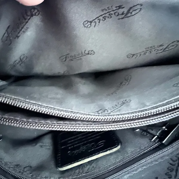 Fossil Vintage Black Leather 75082 Multi Pocket Top Zip Shoulder Bag Key Fob - Image 9