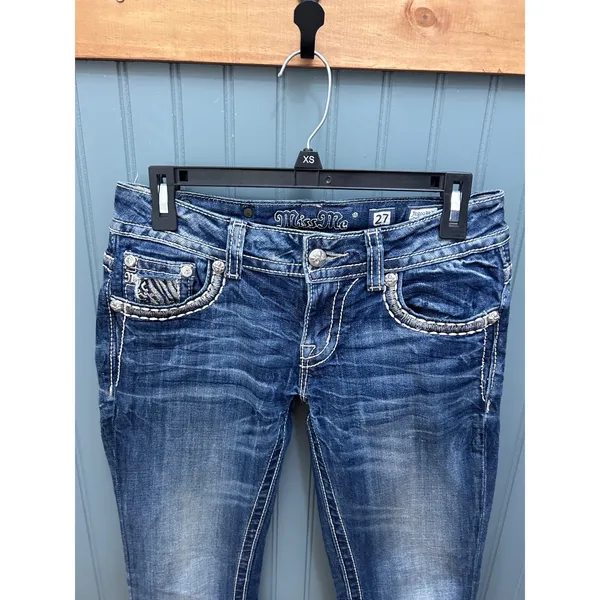 Miss Me JE8003B3L Womens Bootcut Jeans Blue Embellished Rhinestone Size 27 - Image 2
