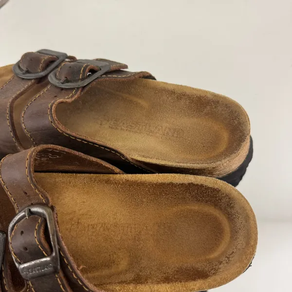 EASTLAND Vintage 90s Womens Brown Leather Dual Strap Buckle Slip On Sandals - Image 10
