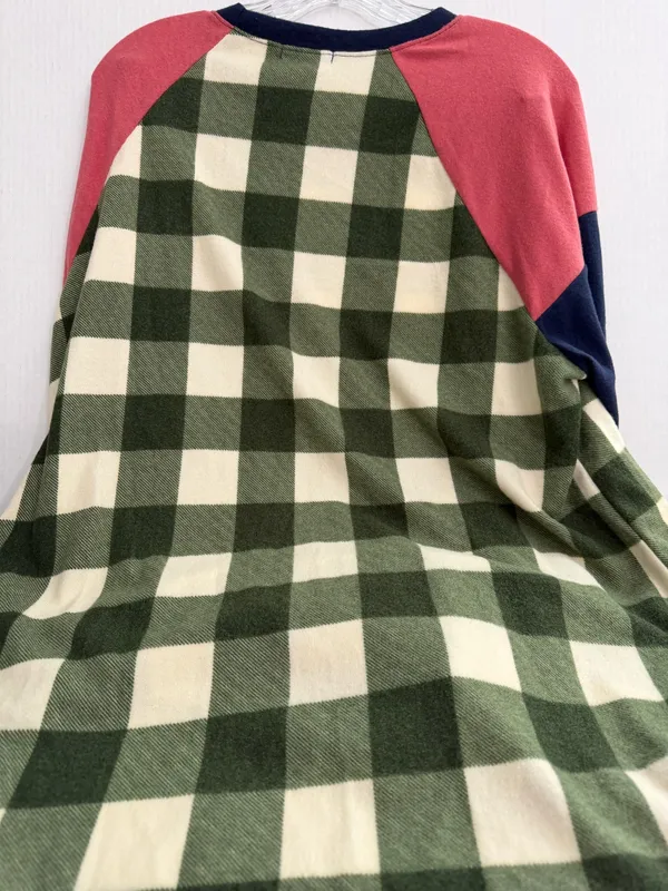 Story Teller Colorblock Sweatshirt in Green Buffalo Check, Navy & Coral - Image 3