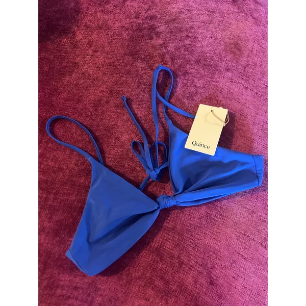QUINCE Italian Knot Triangle Bikini Top SUSTAINABLE NWT Electric Blue Medium M - Image 3