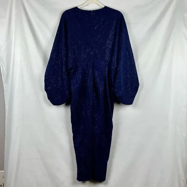 Shein Navy Blue Shimmery Long Puff Sleeve Evening Gown XL - Image 3