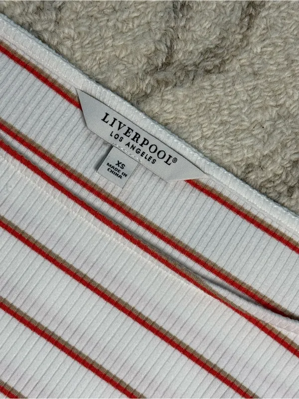 Liverpool Los Angeles White & Red Striped Rib Knit Top XS | Stretch Boat Neck - Image 3
