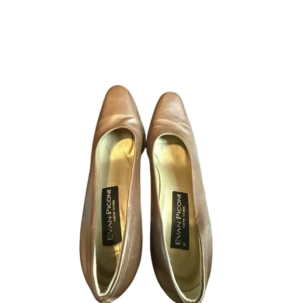 Evan-Picone New York Metallic Bronze Leather Block Heel Pumps Size 8B - Image 4