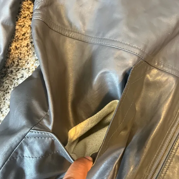 London Fog Women's Gray Faux Leather‎ Bomber Jacket "Outerwear of Distinction" - Image 4