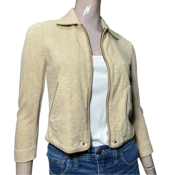 Ralph Lauren Vintage Women’s Tan Beige Herringbone Suede Trim Jacket Size 4 - Image 4