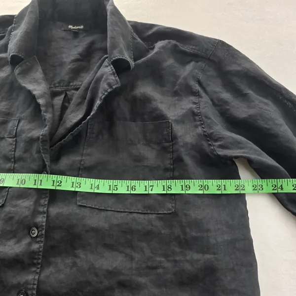 Madewell -534 Resort Long-Sleeve Shirt Black 100%‎ Ramie Size Medium - Image 13