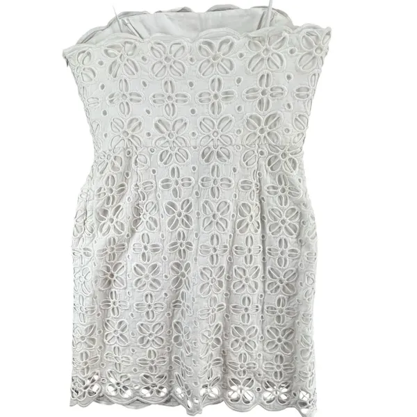 Milly New York Emalina Dress 10 White Floral‎ Eyelet Strapless Lined Chic Modern - Image 6