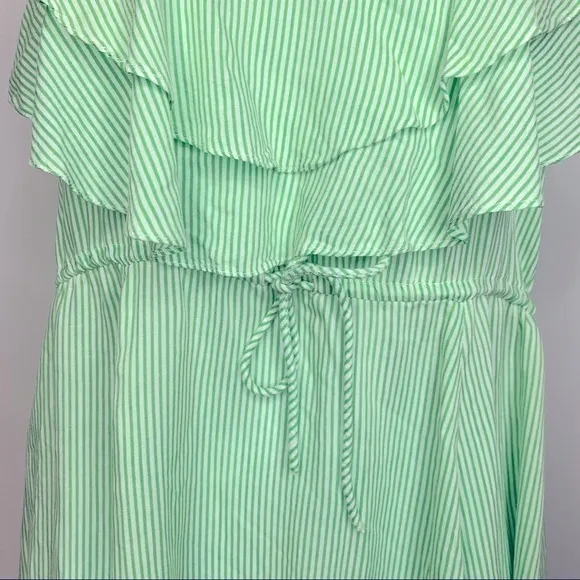 Free People Flutter Away Green Stripe‎ Ruffle Dress Size S - Image 9