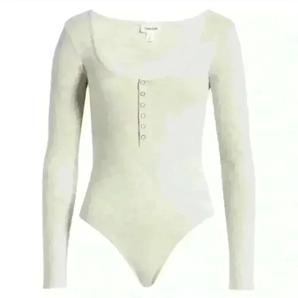 OPEN EDIT Henley Organic Cotton Blend Bodysuit color grey size L - Image 2
