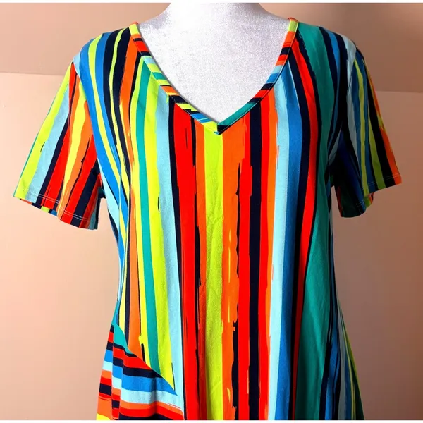 Soft Surroundings Happy Place Dress Womens Small Multi NWT Striped V-Neck‎ Midi - Image 7