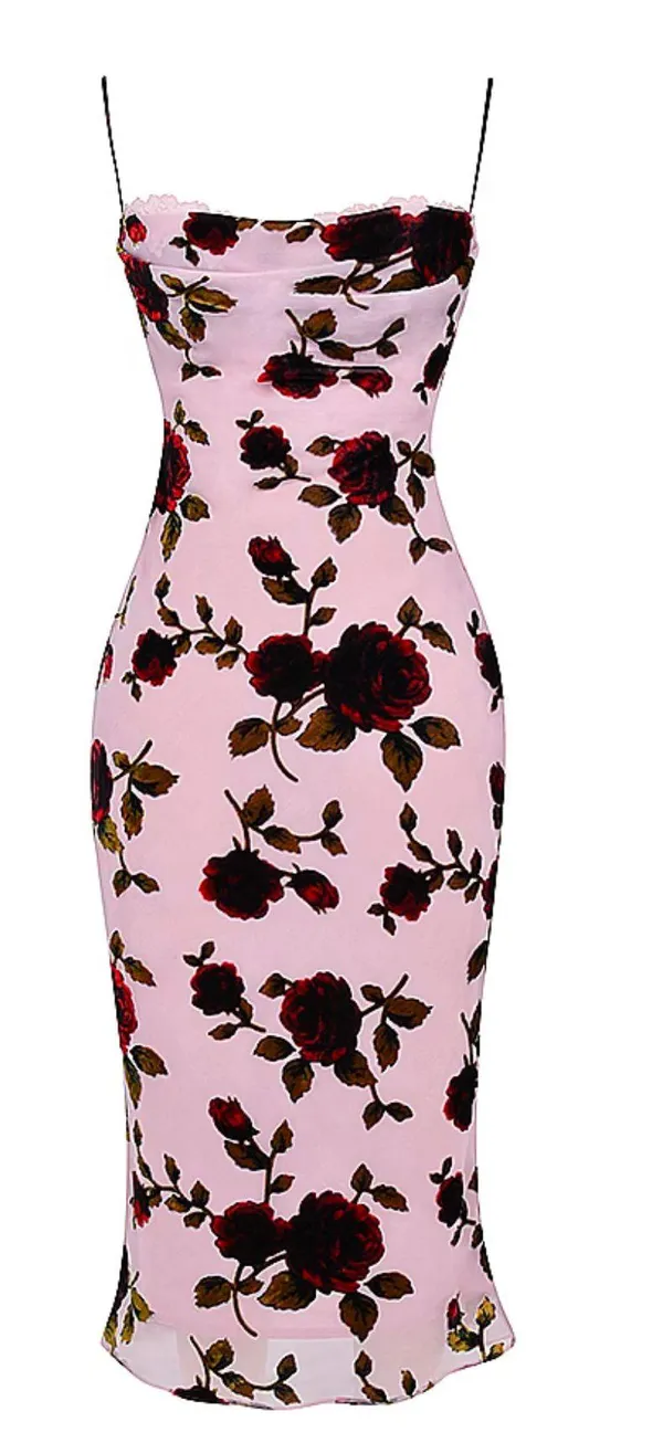 House Of CB Azura Pink Devore Midi Dress size L - Image 6