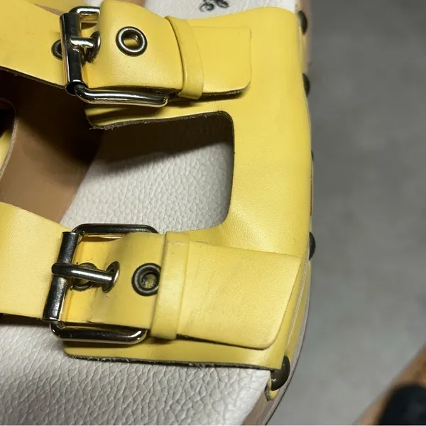 Free People Fiona Yellow Croc Buckle Stud Accent Wooden Cushioned Clogs 41 - Image 10