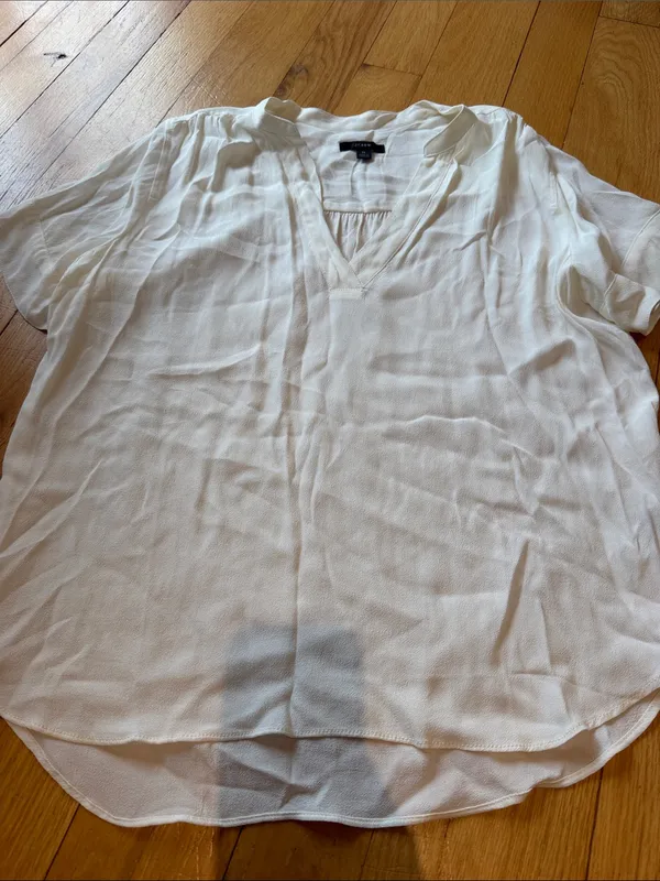J. Crew Off White V-Neck Short Sleeve Blouse Size Medium - C1-325 - Image 3