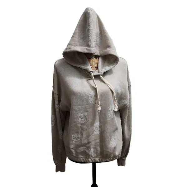 Vintage Havana‎ Hoodie Womens Size Small Beige VH9105 Skull Pattern Streetwear Cozy - Image 3