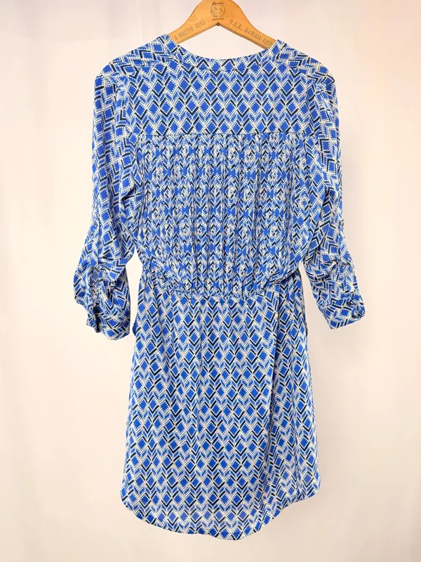 Maeve BY Anthropologie 3/4 Sleeve Geometric Print Dress‎ in Blue and White XS - Image 4